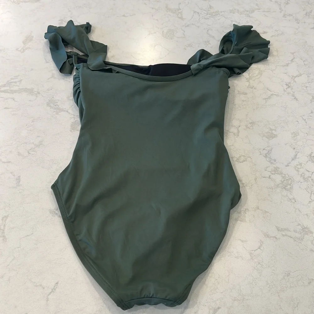 Vince Camuto Off Shoulder One Piece Swimsuit Green 6